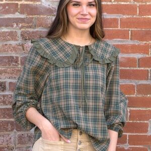 Plaid Ruffle Collar Blouse